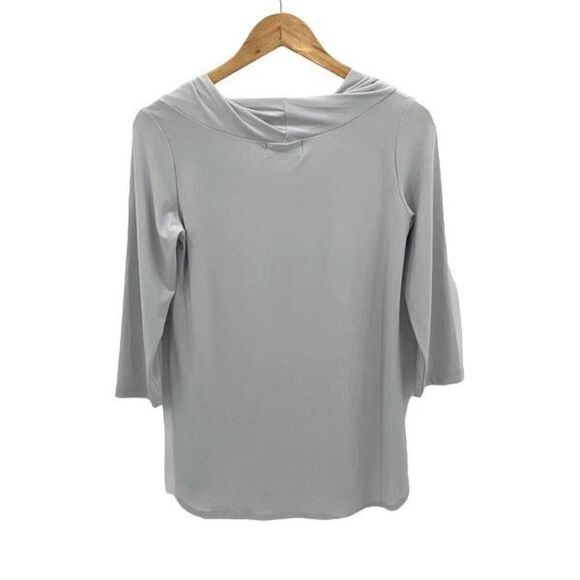 Sympli Womens Twisted Neck Quarter Sleeve Slit‎ Side Blouse Gray Size 6 - Picture 3 of 8